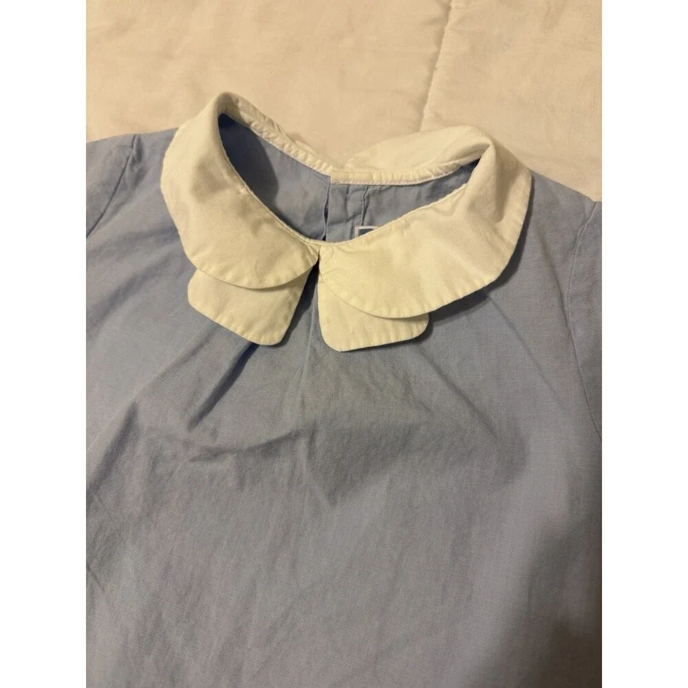 Jacadi Paris Girls Blue & White Peter Pan Collar Blouse Size 5A / 110cm